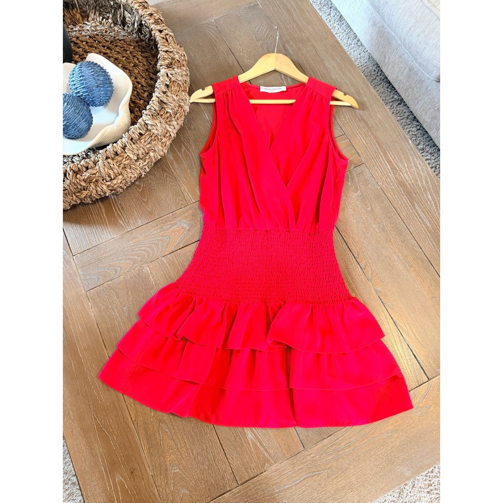 Amanda Uprichard Smocked Ruffle Mini Dress Women Red Size M